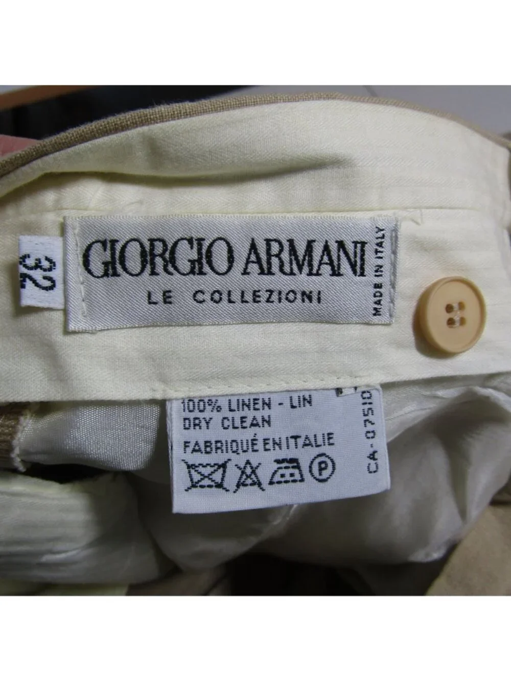VTG GIORGIO ARMANI  Men 100% Linen Tan Pleated Pants 29/35 Italy Quiet Luxury
